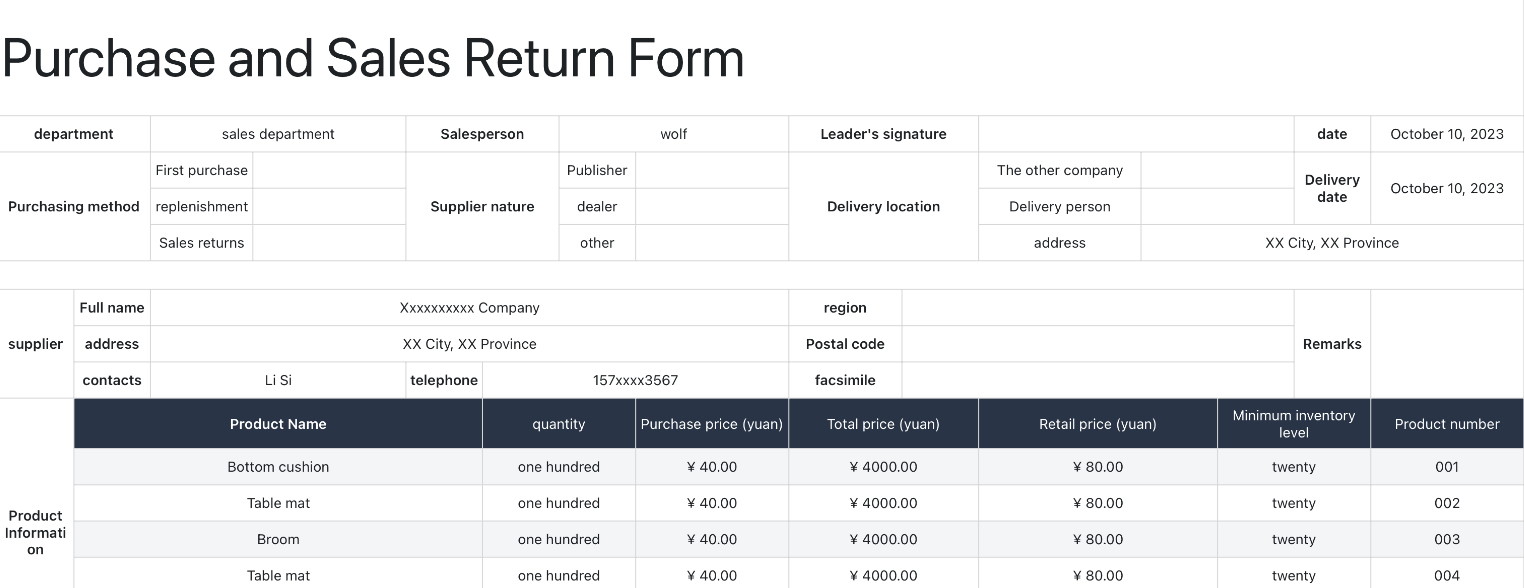 Return order for purchase and sale 1